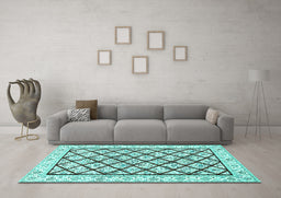 Machine Washable Persian Turquoise Traditional Area Rugs in a Living Room,, wshtr355turq