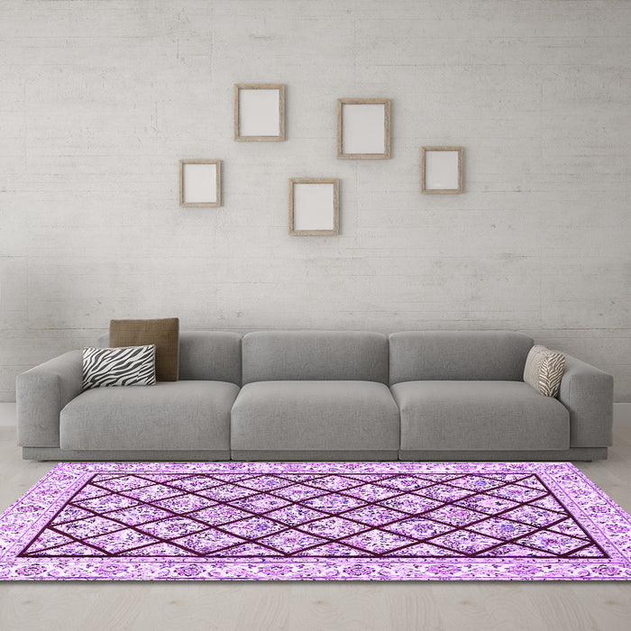 Machine Washable Persian Purple Traditional Area Rugs in a Living Room, wshtr355pur