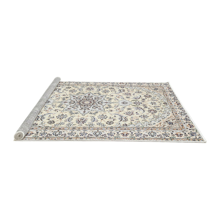 Sideview of Machine Washable Traditional Soft Ivory Beige Rug, wshtr356