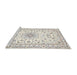 Sideview of Machine Washable Traditional Soft Ivory Beige Rug, wshtr356