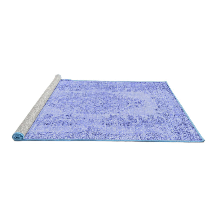 Sideview of Machine Washable Persian Blue Traditional Rug, wshtr3561blu
