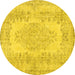 Round Machine Washable Persian Yellow Traditional Rug, wshtr3561yw