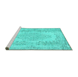 Sideview of Machine Washable Persian Turquoise Traditional Area Rugs, wshtr3561turq