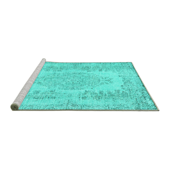 Sideview of Machine Washable Persian Turquoise Traditional Area Rugs, wshtr3561turq