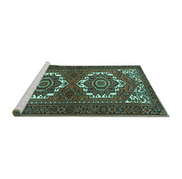 Sideview of Machine Washable Persian Turquoise Traditional Area Rugs, wshtr3562turq