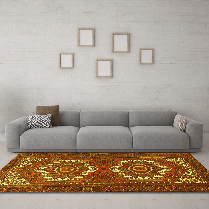 Machine Washable Persian Yellow Traditional Rug in a Living Room, wshtr3562yw