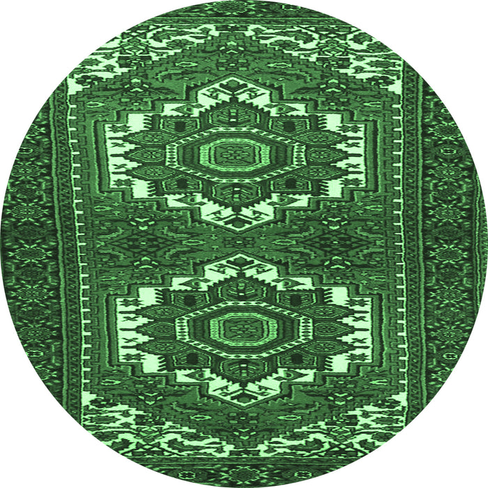 Round Persian Emerald Green Traditional Rug, tr3562emgrn