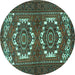 Round Machine Washable Persian Turquoise Traditional Area Rugs, wshtr3562turq