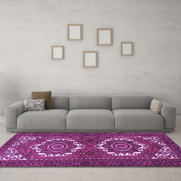 Machine Washable Persian Purple Traditional Area Rugs in a Living Room, wshtr3562pur