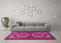 Machine Washable Persian Pink Traditional Rug in a Living Room, wshtr3562pnk