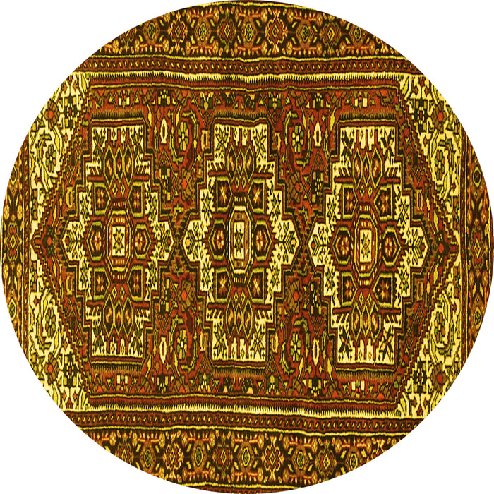 Round Machine Washable Persian Yellow Traditional Rug, wshtr3563yw