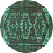 Round Machine Washable Persian Turquoise Traditional Area Rugs, wshtr3563turq