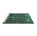 Sideview of Machine Washable Persian Turquoise Traditional Area Rugs, wshtr3563turq