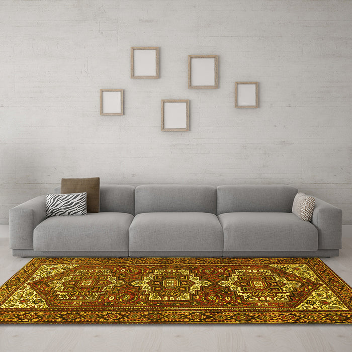 Machine Washable Persian Yellow Traditional Rug in a Living Room, wshtr3563yw