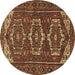 Round Machine Washable Persian Brown Traditional Rug, wshtr3563brn