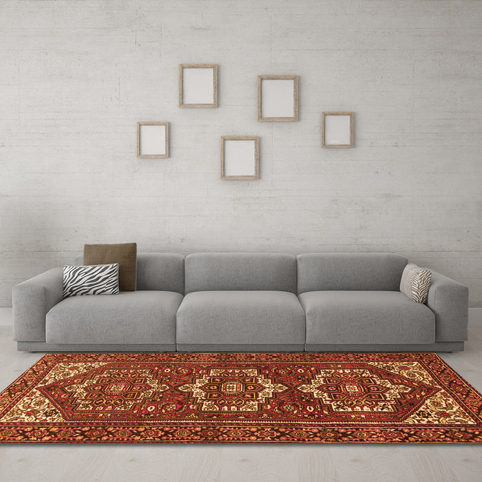 Machine Washable Persian Orange Traditional Area Rugs in a Living Room, wshtr3563org
