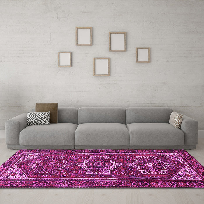 Machine Washable Persian Pink Traditional Rug in a Living Room, wshtr3563pnk