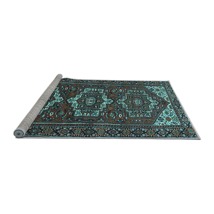 Sideview of Machine Washable Persian Light Blue Traditional Rug, wshtr3563lblu