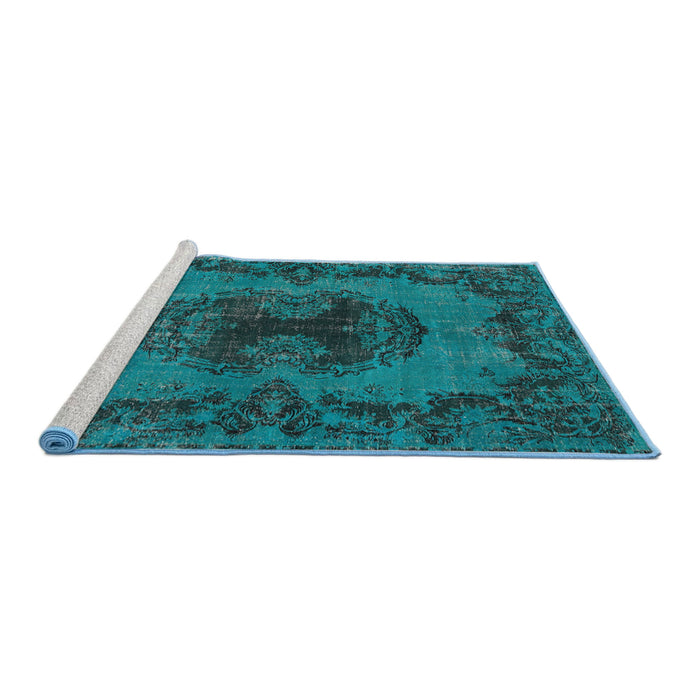 Sideview of Machine Washable Traditional DarkTurquoise Green Rug, wshtr3565
