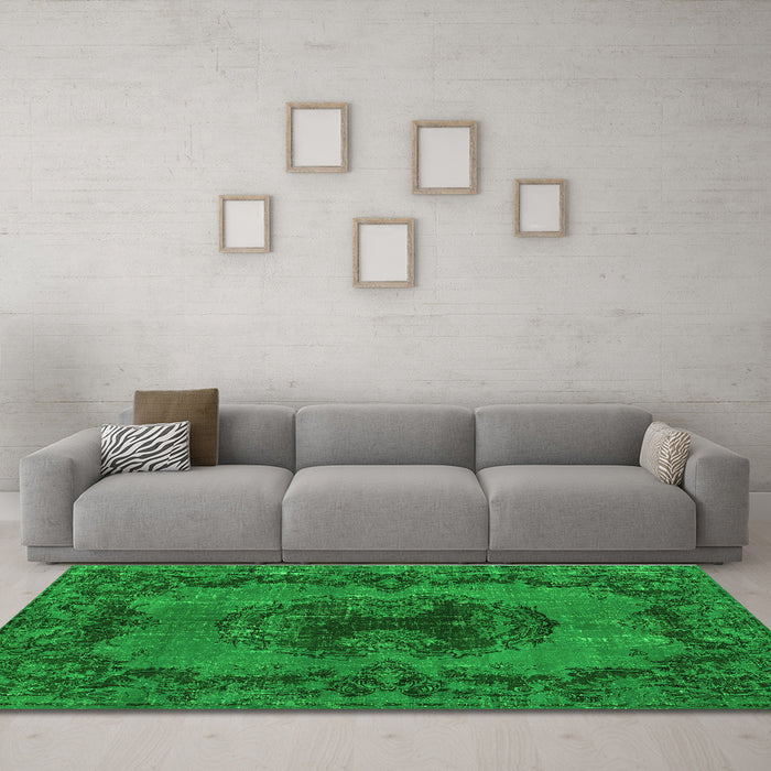 Machine Washable Persian Green Bohemian Area Rugs in a Living Room,, wshtr3565grn