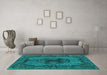 Machine Washable Persian Turquoise Bohemian Area Rugs in a Living Room,, wshtr3565turq