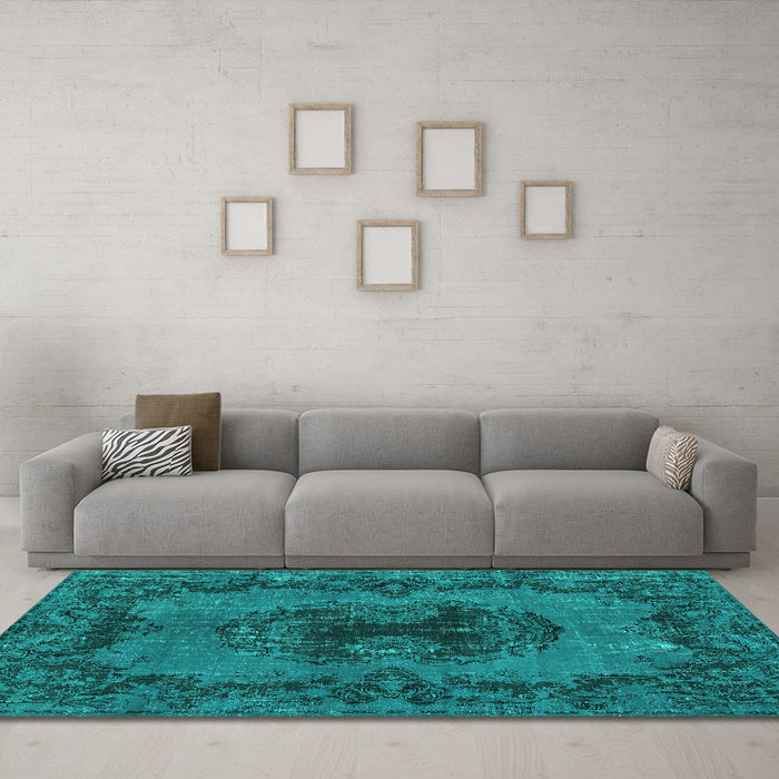Machine Washable Persian Turquoise Bohemian Area Rugs in a Living Room,, wshtr3565turq