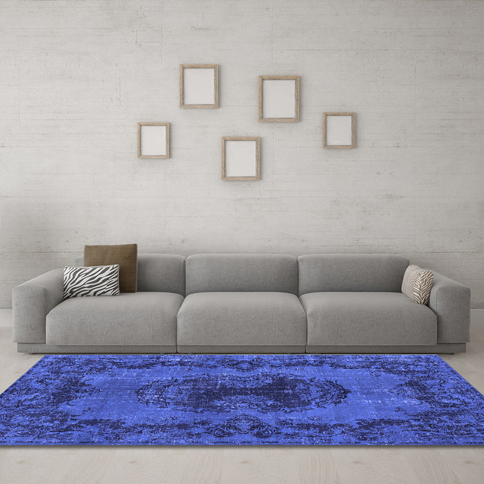 Machine Washable Persian Blue Bohemian Rug in a Living Room, wshtr3565blu