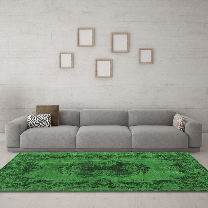 Machine Washable Persian Emerald Green Bohemian Area Rugs in a Living Room,, wshtr3565emgrn