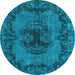 Round Machine Washable Persian Light Blue Bohemian Rug, wshtr3565lblu
