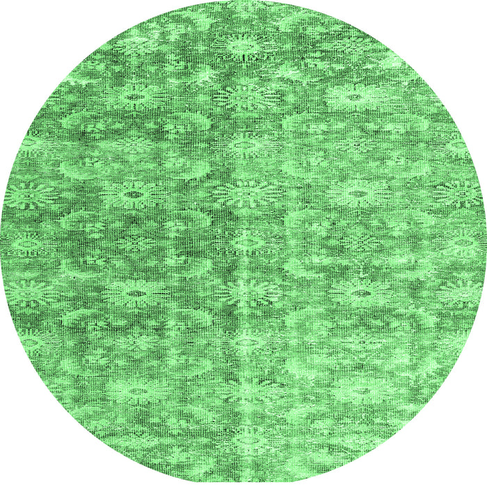 Round Machine Washable Persian Emerald Green Traditional Area Rugs, wshtr3566emgrn