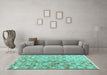 Machine Washable Persian Turquoise Traditional Area Rugs in a Living Room,, wshtr3566turq