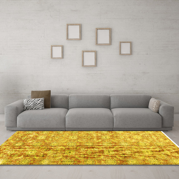 Machine Washable Persian Yellow Traditional Rug in a Living Room, wshtr3566yw
