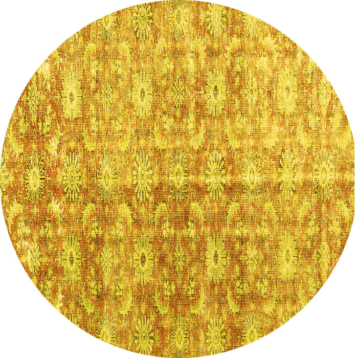 Round Persian Yellow Traditional Rug, tr3566yw
