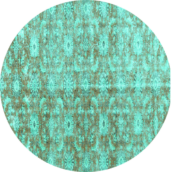 Round Machine Washable Persian Turquoise Traditional Area Rugs, wshtr3566turq