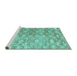 Sideview of Machine Washable Persian Turquoise Traditional Area Rugs, wshtr3566turq