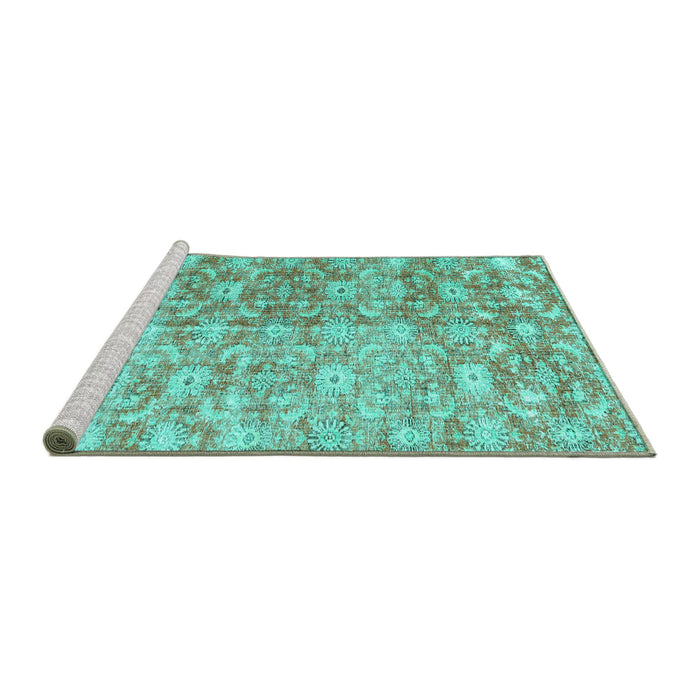 Sideview of Machine Washable Persian Turquoise Traditional Area Rugs, wshtr3566turq