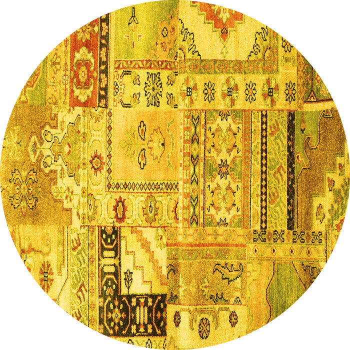 Round Machine Washable Persian Yellow Traditional Rug, wshtr3567yw