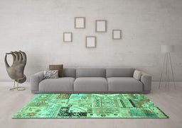 Machine Washable Persian Turquoise Traditional Area Rugs in a Living Room,, wshtr3567turq