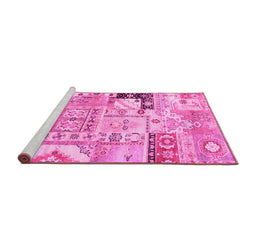 Sideview of Machine Washable Persian Pink Traditional Rug, wshtr3567pnk