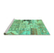 Sideview of Machine Washable Persian Turquoise Traditional Area Rugs, wshtr3567turq