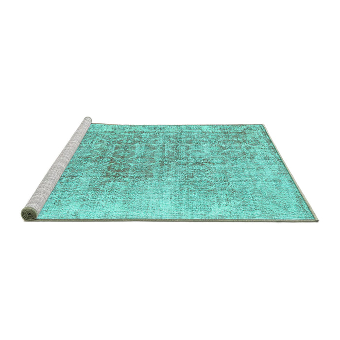 Sideview of Machine Washable Persian Turquoise Traditional Area Rugs, wshtr3568turq