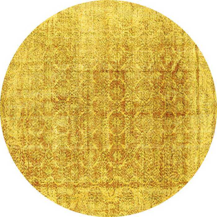 Round Machine Washable Persian Yellow Traditional Rug, wshtr3568yw
