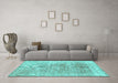 Machine Washable Persian Turquoise Traditional Area Rugs in a Living Room,, wshtr3568turq