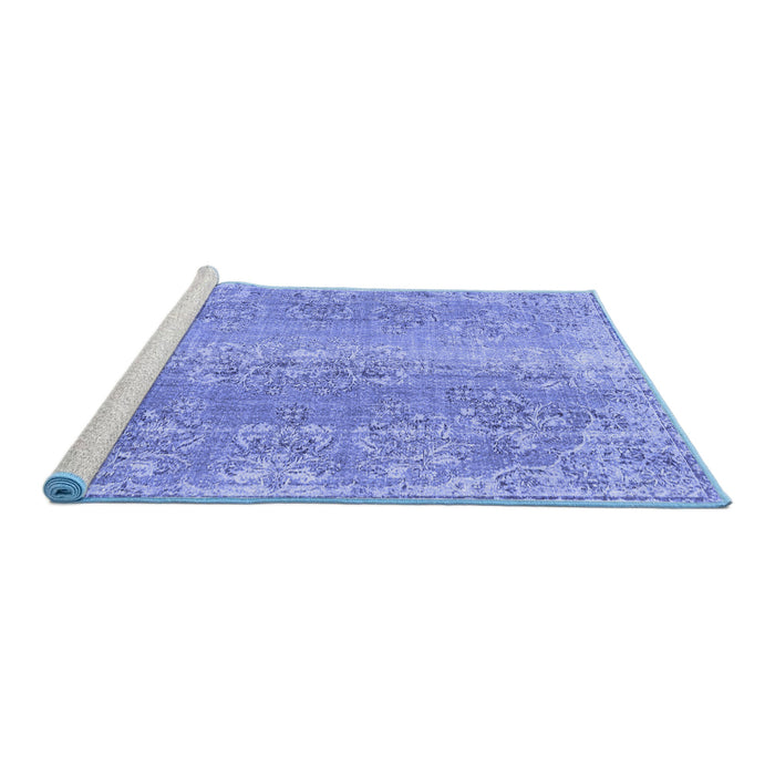 Sideview of Machine Washable Persian Blue Traditional Rug, wshtr3569blu