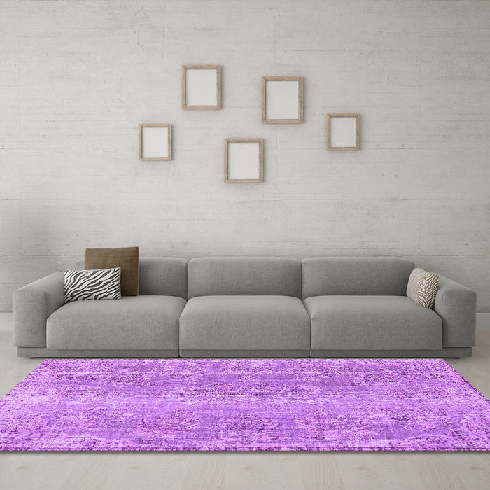 Machine Washable Persian Purple Traditional Area Rugs in a Living Room, wshtr3569pur