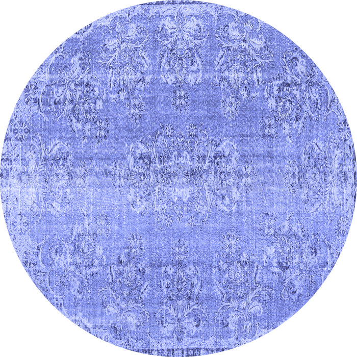 Round Machine Washable Persian Blue Traditional Rug, wshtr3569blu