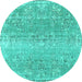 Round Machine Washable Persian Turquoise Traditional Area Rugs, wshtr3569turq