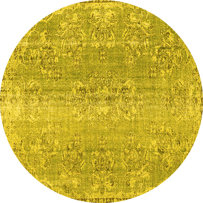Round Persian Yellow Traditional Rug, tr3569yw