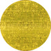 Round Persian Yellow Traditional Rug, tr3569yw