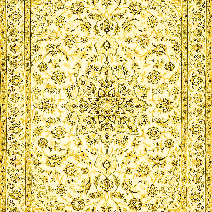 Machine Washable Medallion Yellow Traditional Rug, wshtr356yw